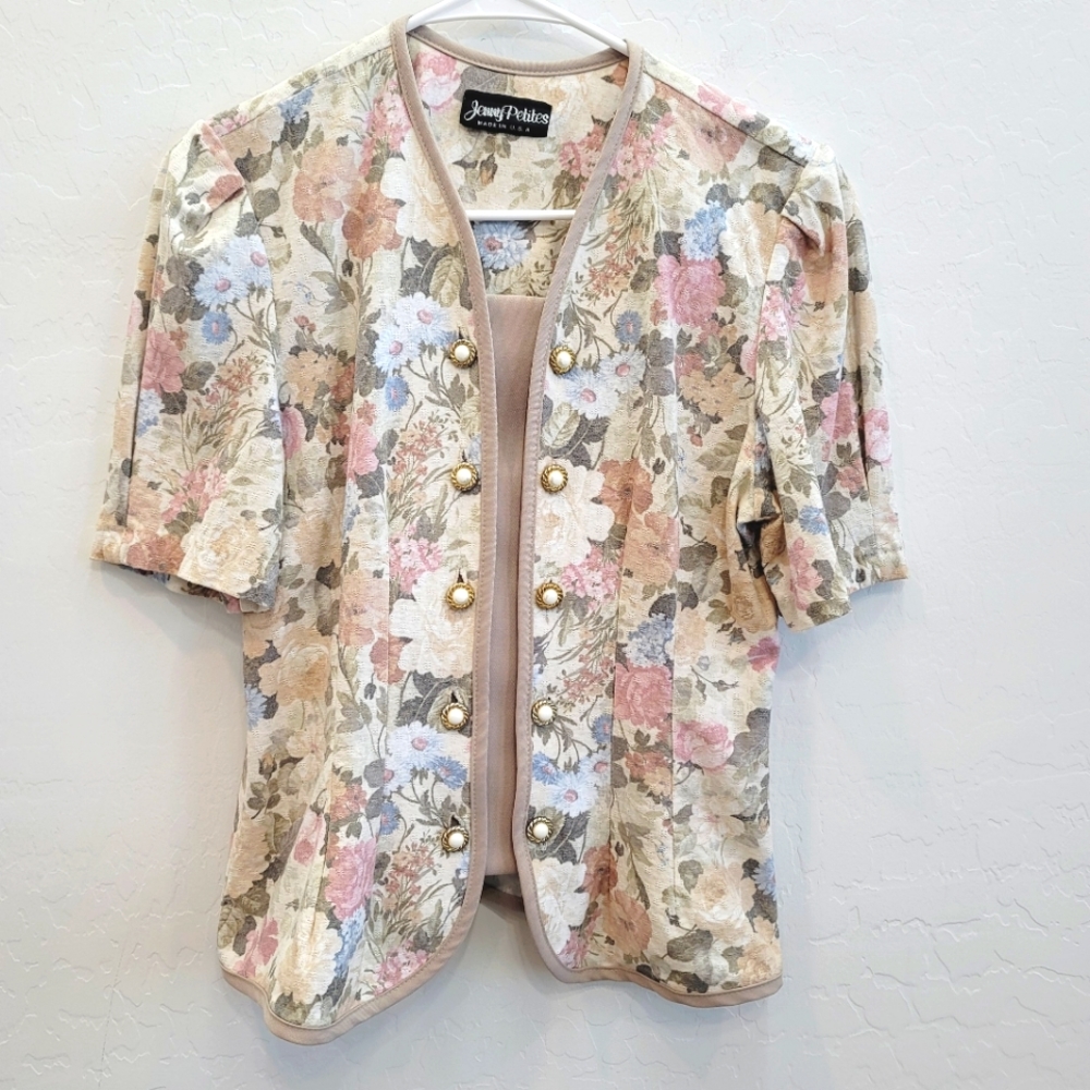 Jenny Petite Vintage Floral Print Women's Blouse Top
